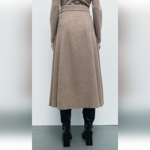 Zara * Wool Blend Limited Edition Midi Skirt Front Slit - Picture 9 of 14